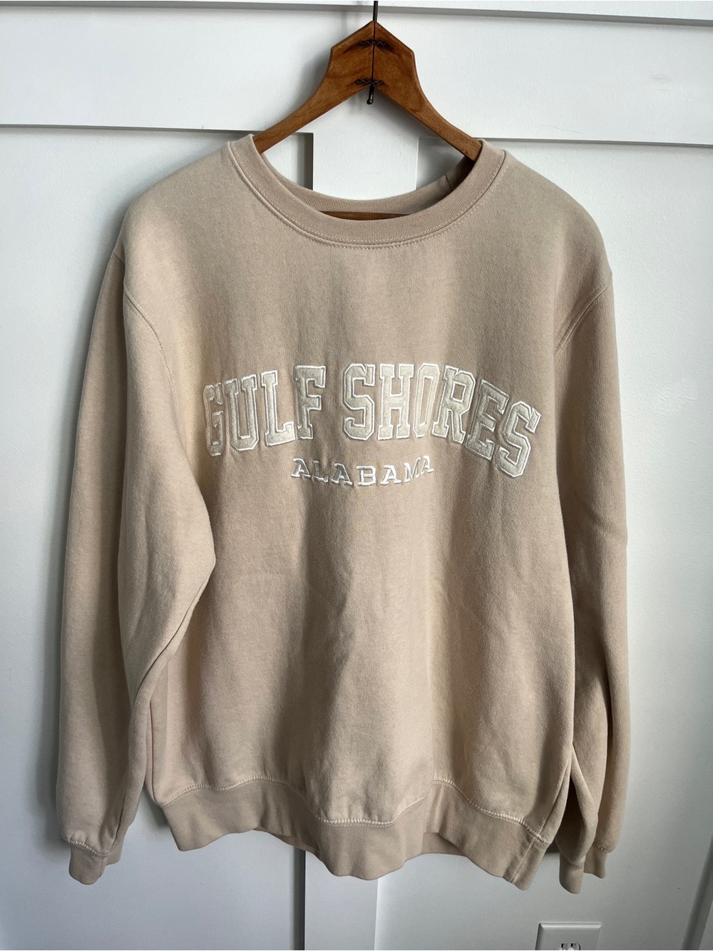 Women’s Gulf Shores Alabama Crewneck Sweatshirt Beach Varsity Large Tan